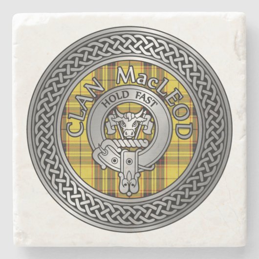 Clan MacLeod Crest & Tartan Knot Stone Onderzetter (Voorkant)