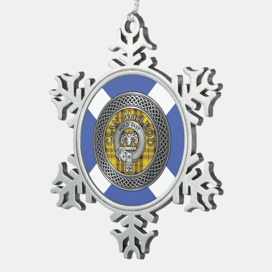 Clan MacLeod Crest & Tartan Knot Tin Sneeuwvlok Ornament (Rechts)