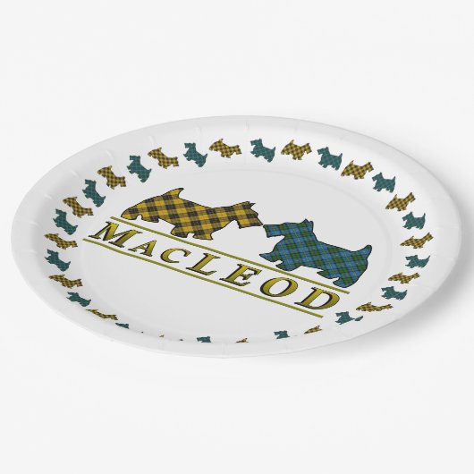 Clan MacLeod Schotse Tartan Scottie Dogs Papieren Bordje (Gekanteld)