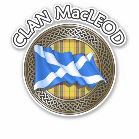 Clan MacLeod Tartan Knot & Flag Sticker (Voorkant)