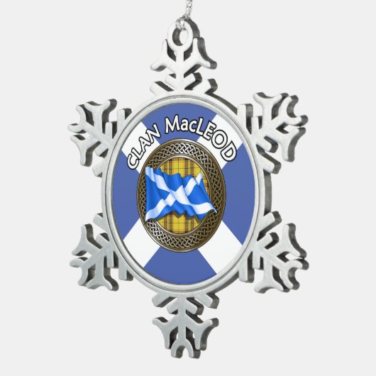 Clan MacLeod Tartan Knot & Flag Tin Sneeuwvlok Ornament (Rechts)
