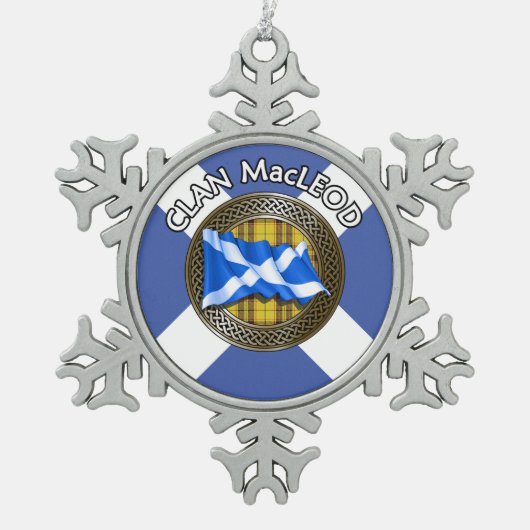 Clan MacLeod Tartan Knot & Flag Tin Sneeuwvlok Ornament (Voorkant)