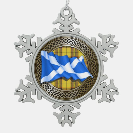 Clan MacLeod Tartan Knot & Flag Tin Sneeuwvlok Ornament (Voorkant)
