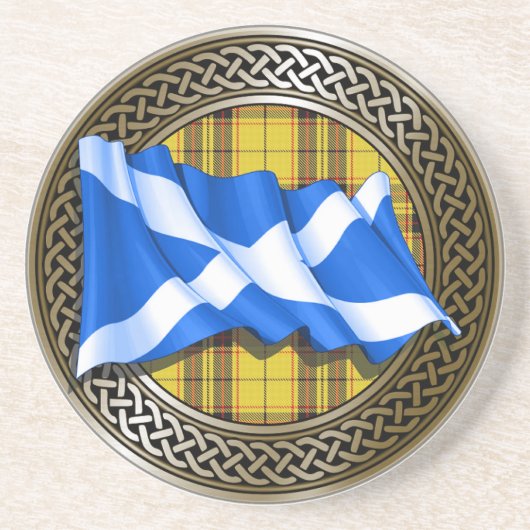 Clan MacLeod Tartan Knot & Flag Zandsteen Onderzetter (Voorkant)