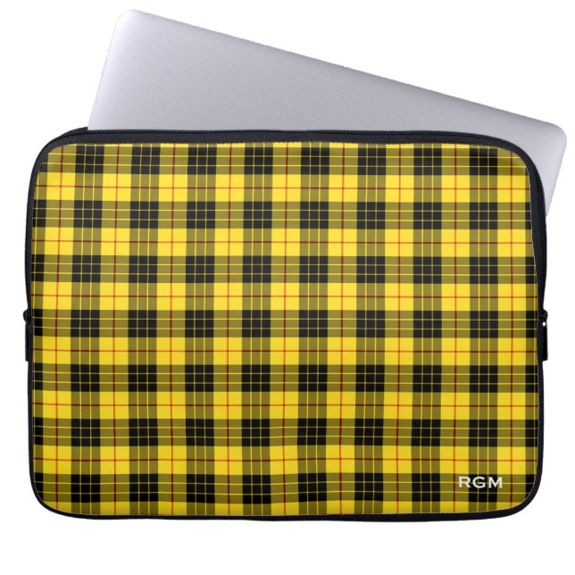 Clan MacLeod Tartan Yellow & Black geplakt monogra Laptop Sleeve (Voorkant)