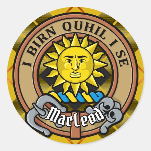 Clan MacLeod van Lewis Crest over Tartan Ronde Sticker (Voorkant)