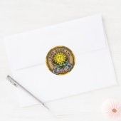 Clan MacLeod van Lewis Crest over Tartan Ronde Sticker (Envelop)