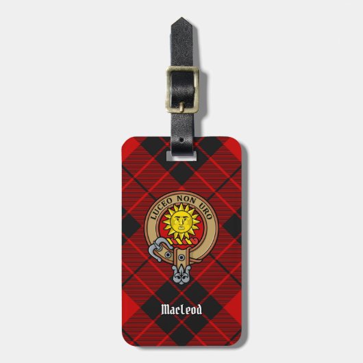 Clan MacLeod van Raasay Crest over Tartan Bagagelabel (Voorkant verticaal)