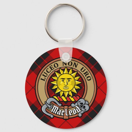 Clan MacLeod van Raasay Crest over Tartan Sleutelhanger (Voorkant)