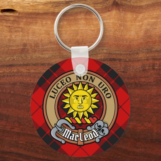 Clan MacLeod van Raasay Crest over Tartan Sleutelhanger (Voorkant)