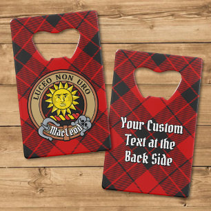 Clan MacLeod van Raasay Wapen over Tartan Creditkaart Flessenopener