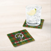Clan MacMillan Crest Badge en Tartan Kartonnen Onderzetters (Insitu)