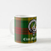 Clan MacMillan Crest Badge en Tartan Koffiemok (Voorkant links)