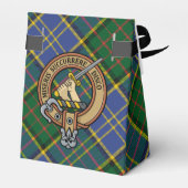 Clan MacMillan Crest over de jacht op Tartan Bedankdoosjes (Achterkant)
