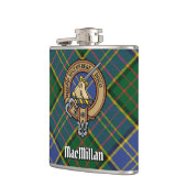 Clan MacMillan Crest over de jacht op Tartan Heupfles (Links)