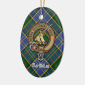 Clan MacMillan Crest over de jacht op Tartan Keramisch Ornament (Links)