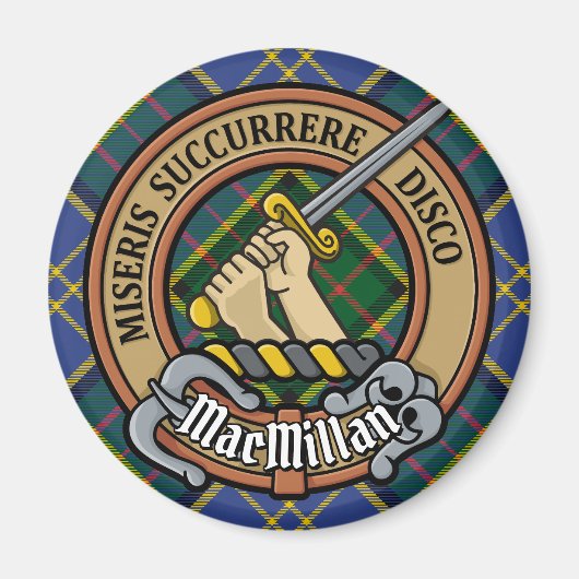 Clan MacMillan Crest over de jacht op Tartan Magneet (Voorkant)