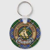 Clan MacMillan Crest over de jacht op Tartan Sleutelhanger (Voorkant)