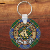 Clan MacMillan Crest over de jacht op Tartan Sleutelhanger (Voorkant)