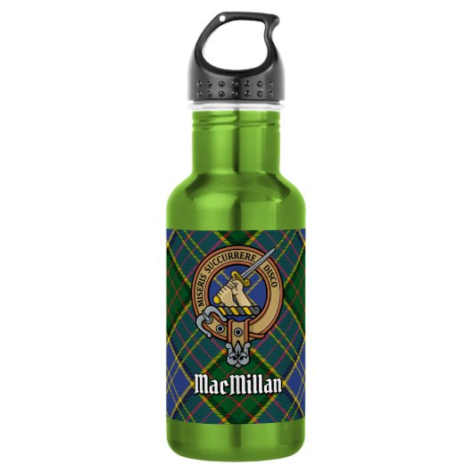Clan MacMillan Crest over Hunting Tartan Waterfles (Voorkant)
