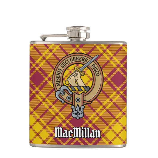 Clan MacMillan Crest over jurk Tartan Heupfles (Voorkant)