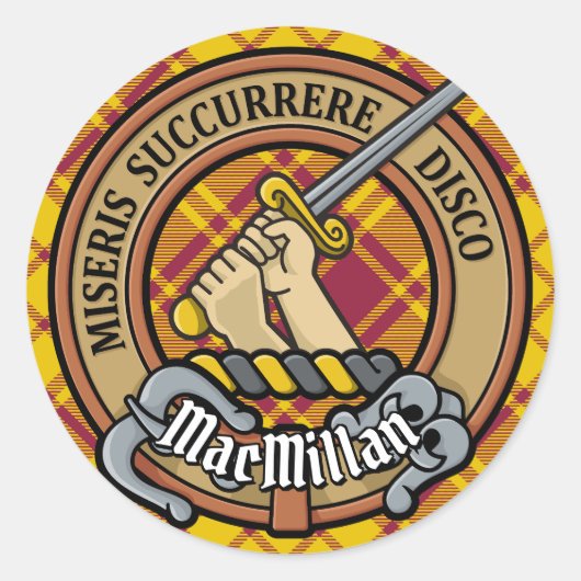 Clan MacMillan Crest over jurk Tartan Ronde Sticker (Voorkant)