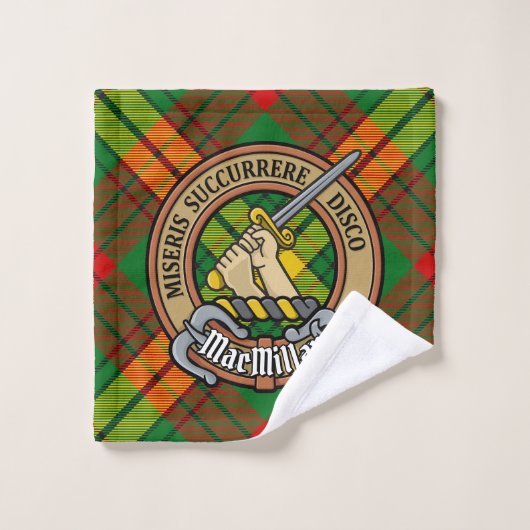 Clan MacMillan Crest over Tartan Bad Handdoek (Wasdoekje)