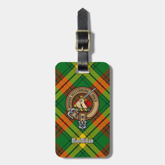 Clan MacMillan Crest over Tartan Bagagelabel (Voorkant verticaal)