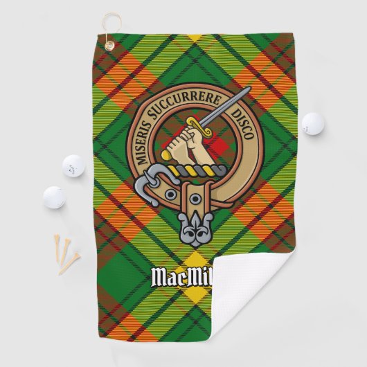 Clan MacMillan Crest over Tartan Golfhanddoek (Insitu)