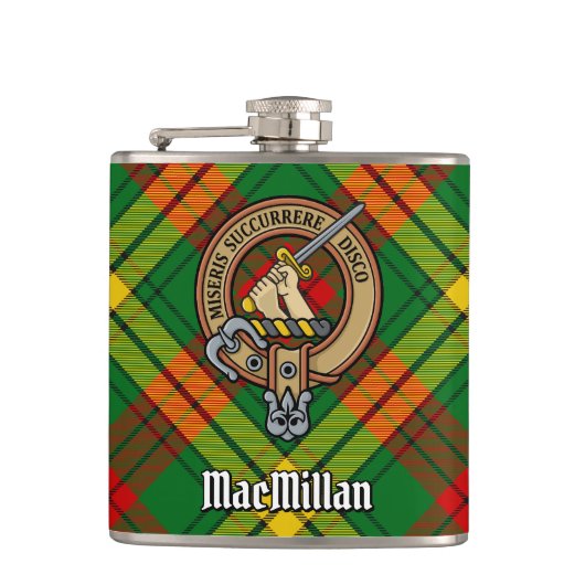 Clan MacMillan Crest over Tartan Heupfles (Voorkant)