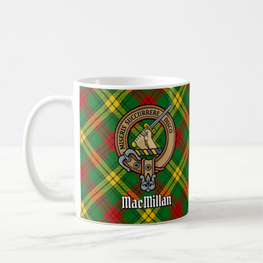 Clan MacMillan Crest over Tartan Koffiemok (Links)