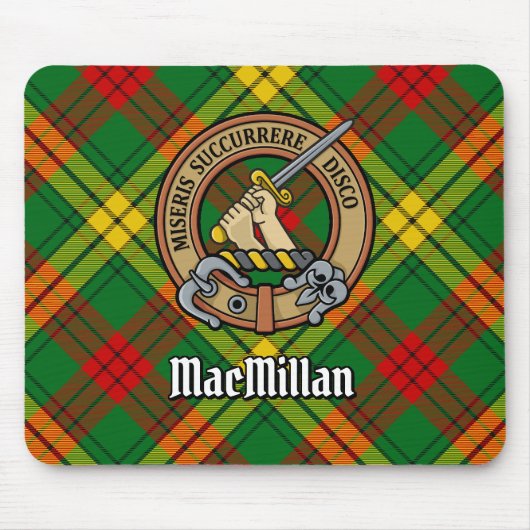 Clan MacMillan Crest over Tartan Muismat (Voorkant)