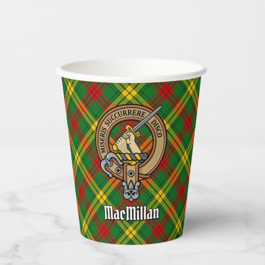 Clan MacMillan Crest over Tartan Papieren Bekers (Voorkant)