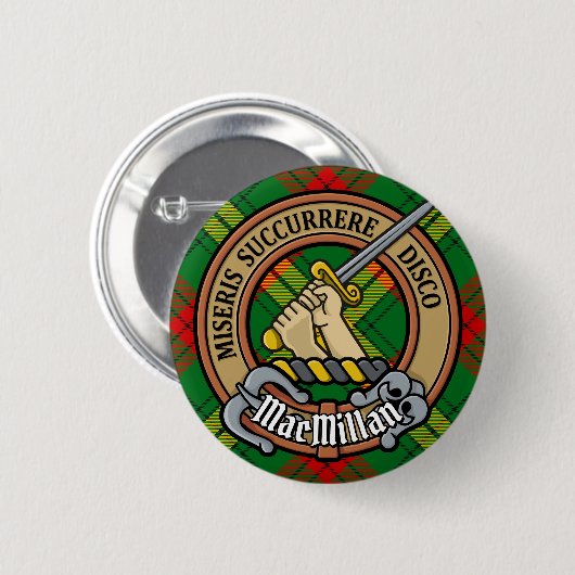 Clan MacMillan Crest over Tartan Ronde Button 5,7 Cm (Voorkant /achterkant)