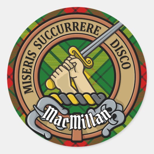 Clan MacMillan Crest over Tartan Ronde Sticker (Voorkant)