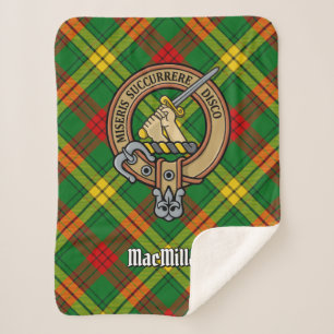 Clan MacMillan Crest over Tartan Sherpa Deken