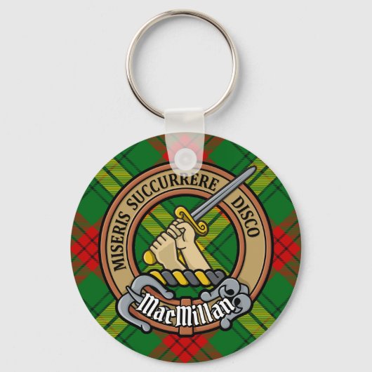 Clan MacMillan Crest over Tartan Sleutelhanger (Voorkant)