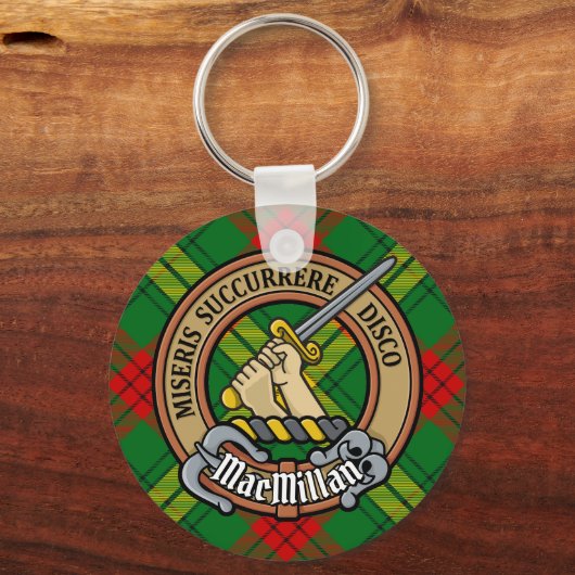 Clan MacMillan Crest over Tartan Sleutelhanger (Voorkant)