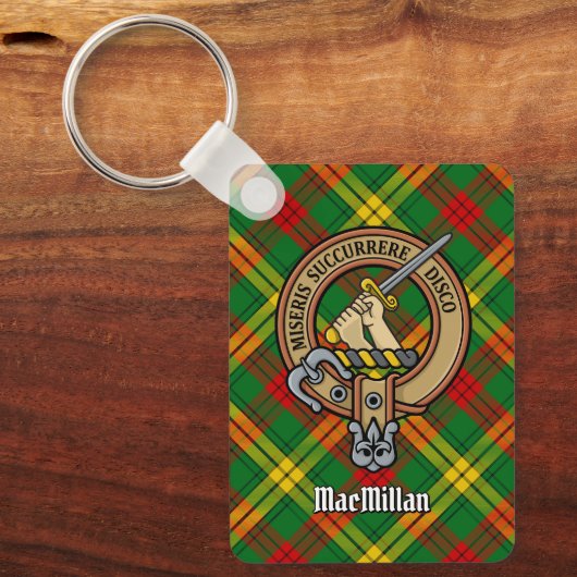 Clan MacMillan Crest over Tartan Sleutelhanger (Voorkant)