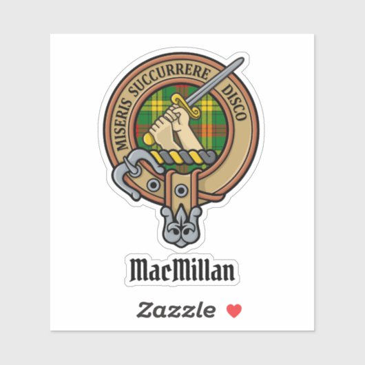 Clan MacMillan Crest over Tartan Sticker (Vel)