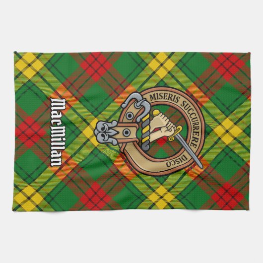 Clan MacMillan Crest over Tartan Theedoek (Horizontaal)