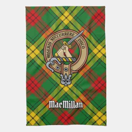 Clan MacMillan Crest over Tartan Theedoek (Verticaal)