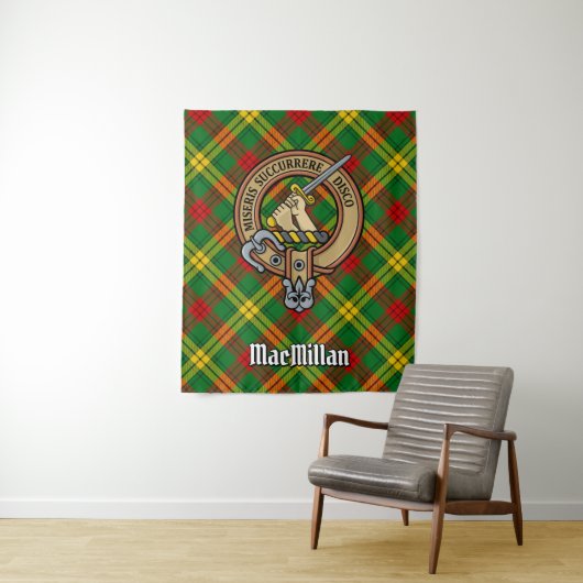 Clan MacMillan Crest over Tartan Wandkleed (In situ)