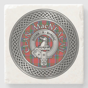 Clan MacNeacail   MacNicol Crest & Tartan Knot Stenen Onderzetter