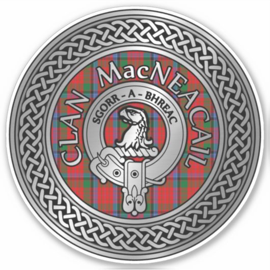 Clan MacNeacail | MacNicol Crest & Tartan Knot Sticker (Voorkant)