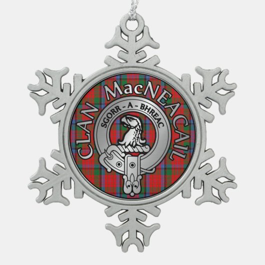 Clan MacNeacail | MacNicol Crest & Tartan Tin Sneeuwvlok Ornament (Voorkant)