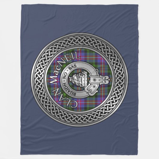 Clan MacNeil Crest & Tartan Knot Fleece Deken (Voorkant)
