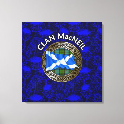 Clan MacNeil Crest & Tartan Knot op Thistle Canvas Afdruk (Voorkant)