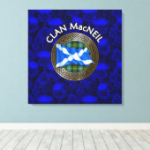 Clan MacNeil Crest & Tartan Knot op Thistle Canvas Afdruk (Insitu (Houten vloer))