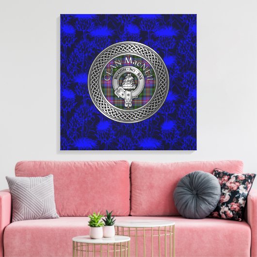 Clan MacNeil Crest & Tartan Knot op Thistle Canvas Afdruk (Insitu (Woonkamer))
